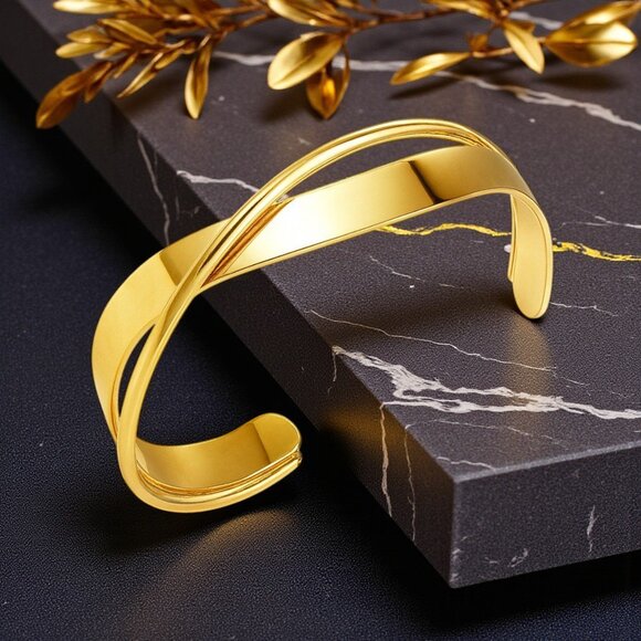 🆕️18K Gold Plated Overlap Cuff Bangle Bracelet | Minimalist Elegant Jewelry ✨ - Picture 10 of 10